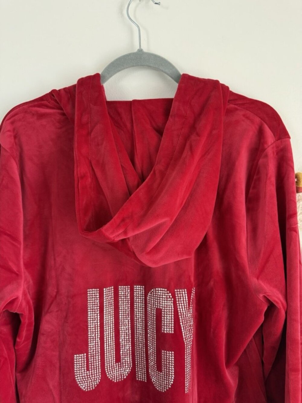 Juicy Couture Velour Hooded Track Jacket RED Full Zip Crown Bling Back NEW XXL - Picture 8 of 10